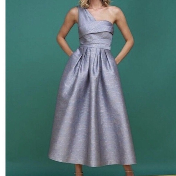 Kay Unger Dresses & Skirts - Kay Unger Asymmetrical Ruched Smoke Blue One-Shoulder Dress 8/ NWT
